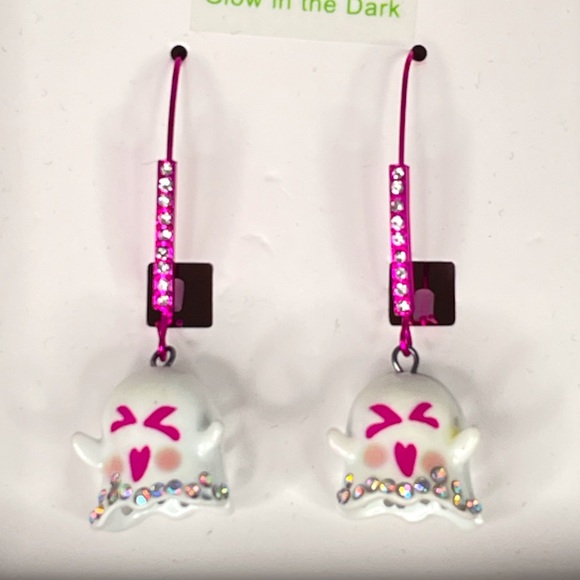 Betsey Johnson Ghost Glow in the Dark Dangle Earrings White Pink - Picture 5 of 7